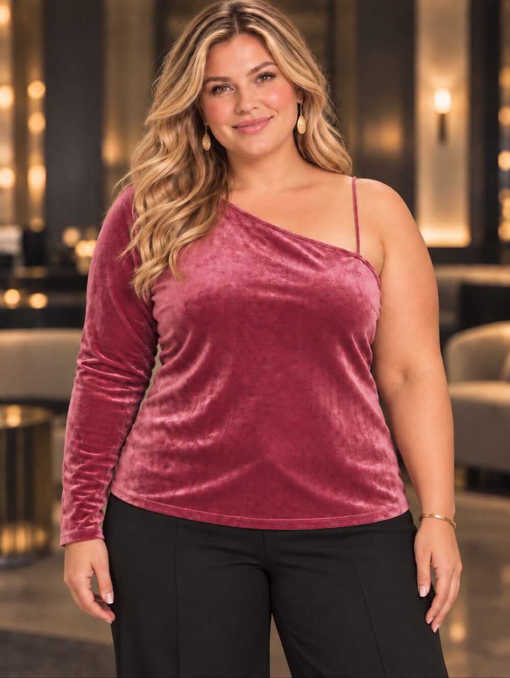 Old Navy Velvet One-Shoulder Top in Mauve Pink